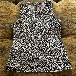 Vince Camuto XS Tank Top *NWT* Black & White Ditsy Floral Slit Keyhole Back